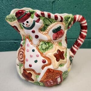 World Bazaars Inc Christmas Pitcher w/ Candy Cane Handle Cookie Theme